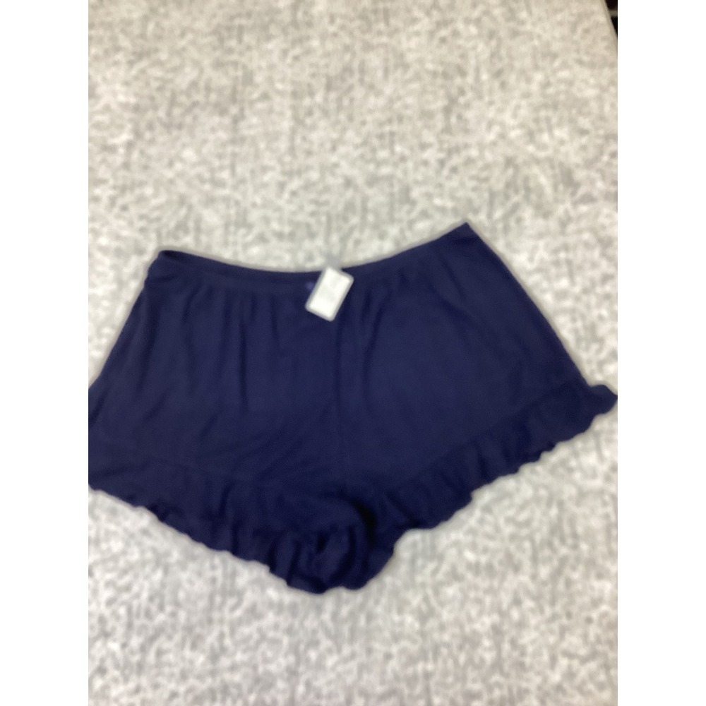 Auden Women Navy Blue Ribbed Ruffle Hem Pajama Shorts Size L 544XL7
